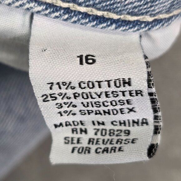 Womens Rue+ Blue Denim Shorts Distressed Heart Appliques Frayed Hem Hi Rise 16 - Picture 4 of 10